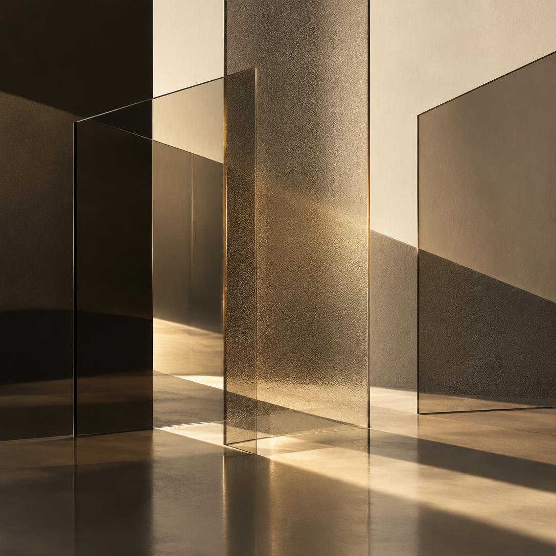 Architectural glass layers representing the MONSTER-FROSTER framework
